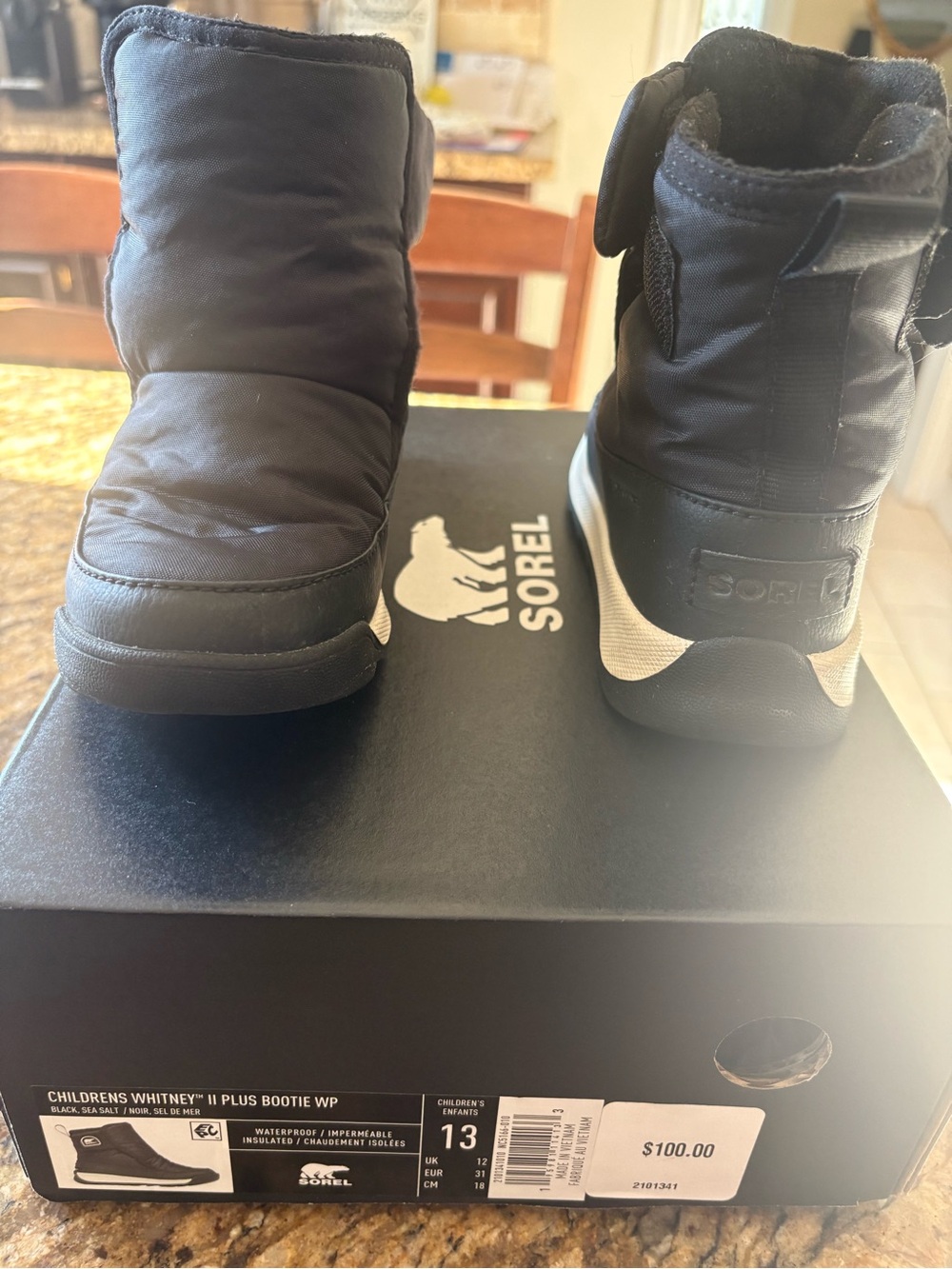Children Sorel Chambers Whitney II Lace Boot WP Black US 13 Like New